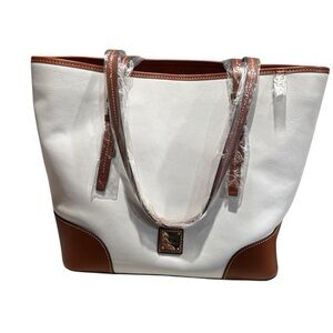 Dooney & Bourke Elegant White and Brown Tote Bag & dust bag